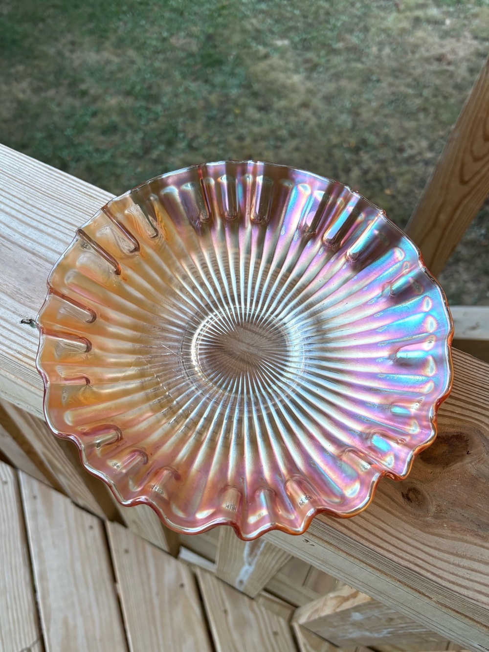 Fenton 9” Marigold Iridescent Ruffle Edge Bowl